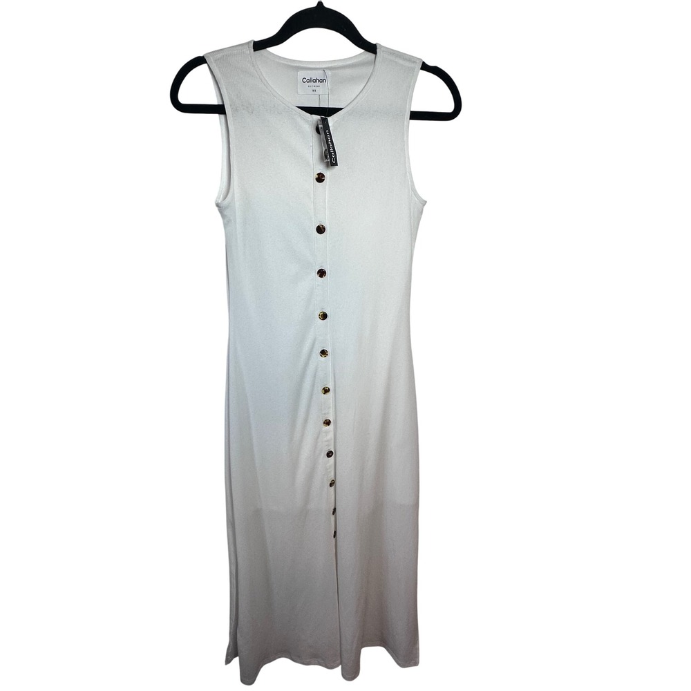Callahan Knitwear Mira White Maxi w/ Tortoise Buttons Dress NWT Resortwear XS